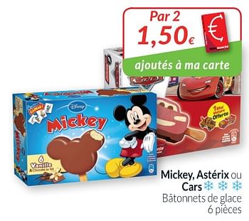 Promoties Mickey, astrix ou cars bâtonnets de glace - Huismerk - Intermarche - Geldig van 01/05/2018 tot 31/05/2018 bij Intermarche