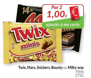 Promotions Twix, mars, snickers, bounty au milky way minis - Produit maison - Intermarche - Valide de 01/05/2018 à 31/05/2018 chez Intermarche