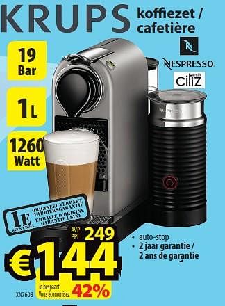 Promoties Krups koffiezet - cafetière xn760b - Krups - Geldig van 09/05/2018 tot 16/05/2018 bij ElectroStock