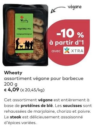 Promotions Wheaty assortiment végane pour barbecue - Wheaty - Valide de 02/05/2018 à 05/06/2018 chez Bioplanet