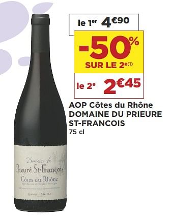 Promotions Aop côtes du rhône domaine du prieure st-francois - Vins rouges - Valide de 08/05/2018 à 21/05/2018 chez Super Casino