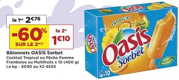 Promotions Bâtonnets oasis sorbet - Oasis - Valide de 08/05/2018 à 21/05/2018 chez Super Casino