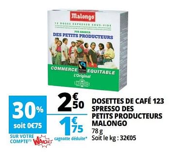 Promo Malongo dosettes de café 123 spresso chez Carrefour