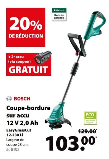 Promoties Bosch coupe-bordure sur accu 12 v 2,0 ah easygrasscut 12-230 li - Bosch - Geldig van 16/05/2018 tot 28/05/2018 bij Gamma