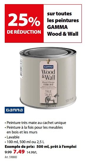 Promotions Peintures gamma wood + wall - Wood - Valide de 16/05/2018 à 28/05/2018 chez Gamma