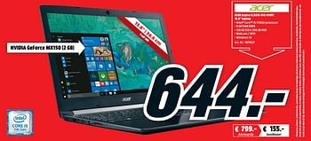 Promoties Acer aspire 5 (a515-51g-510p) 15.6`` laptop - Acer - Geldig van 14/05/2018 tot 20/05/2018 bij Media Markt