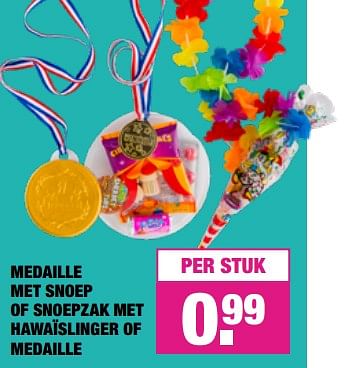 Promotions Medaille met snoep of snoepzak met hawaïslinger of medaille - Produit Maison - Big Bazar - Valide de 07/05/2018 à 21/05/2018 chez Big Bazar