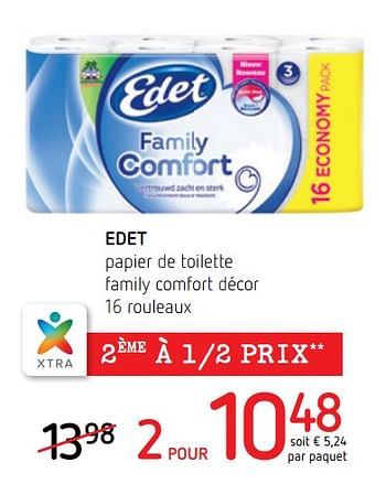 Promotions Edet papier de toilette family comfort décor - Edet - Valide de 10/05/2018 à 23/05/2018 chez Spar (Colruytgroup)