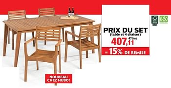 Promoties Table et 4 chaises - Merk onbekend - Geldig van 09/05/2018 tot 20/05/2018 bij Hubo