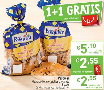 Promoties Pasquier melkbroodjes metstukjes chocolade - Brioche pasquier - Geldig van 15/05/2018 tot 21/05/2018 bij Intermarche