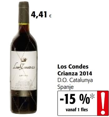 Promotions Los condes crianza 2014 d.o. catalunya spanje - Vins rouges - Valide de 09/05/2018 à 22/05/2018 chez Colruyt