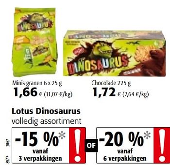 Promotions Lotus dinosaurus volledig assortiment - Lotus Bakeries - Valide de 09/05/2018 à 22/05/2018 chez Colruyt