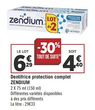 Promotions Dentifrice protection complet zendium - Zendium - Valide de 08/05/2018 à 21/05/2018 chez Géant Casino