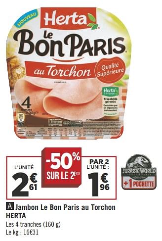 Promoties Jambon le bon paris au torchon herta - Herta - Geldig van 08/05/2018 tot 21/05/2018 bij Géant Casino