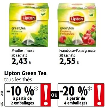 Promotions Lipton green tea tous les thés - Lipton - Valide de 09/05/2018 à 22/05/2018 chez Colruyt