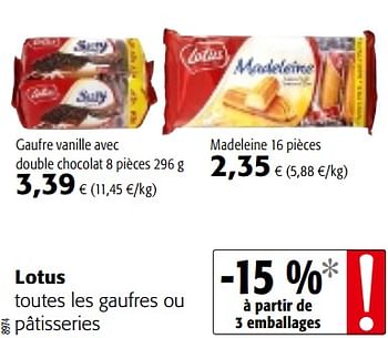 Promotions Lotus toutes les gaufres ou pâtisseries - Lotus Bakeries - Valide de 09/05/2018 à 22/05/2018 chez Colruyt