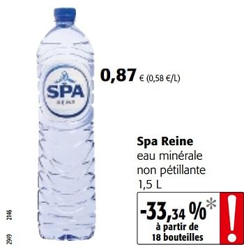 Promotions Spa reine eau minérale non pétillante - Spa - Valide de 09/05/2018 à 22/05/2018 chez Colruyt