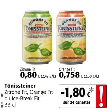Promotions Tönissteiner zitrone fit, orange fit ou ice-break fit - Tonissteiner - Valide de 09/05/2018 à 22/05/2018 chez Colruyt