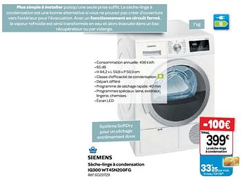 Promoties Siemens sèche-linge à condensation iq300 wt45n200fg - Siemens - Geldig van 09/05/2018 tot 21/05/2018 bij Carrefour