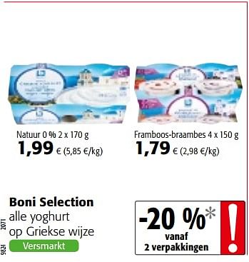 Promoties Boni selection alle yoghurt op griekse wijze - Boni - Geldig van 09/05/2018 tot 22/05/2018 bij Colruyt
