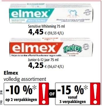 Promoties Elmex volledig assortiment - Elmex - Geldig van 09/05/2018 tot 22/05/2018 bij Colruyt