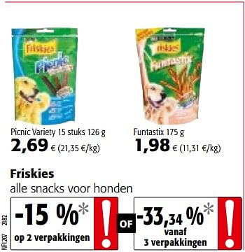 Promoties Friskies alle snacks voor honden - Purina - Geldig van 09/05/2018 tot 22/05/2018 bij Colruyt
