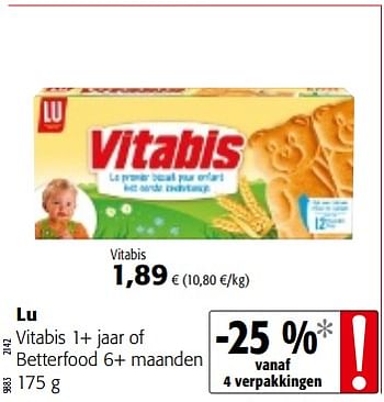 Promoties Lu vitabis 1+ jaar of betterfood 6+ maanden - Lu - Geldig van 09/05/2018 tot 22/05/2018 bij Colruyt