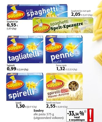 Promoties Soubry alle pasta - Soubry - Geldig van 09/05/2018 tot 22/05/2018 bij Colruyt