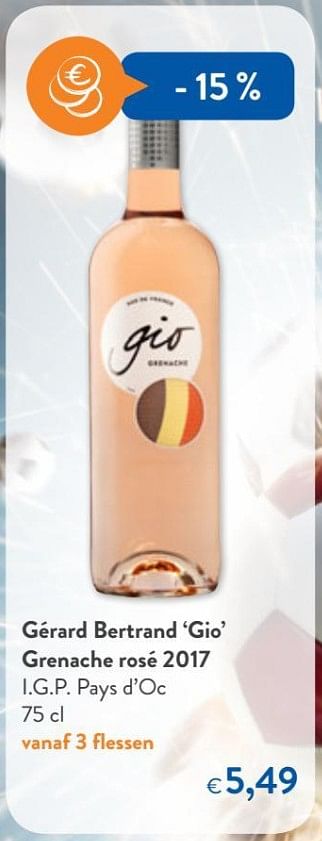 Promoties Gérard bertrand `gio` grenache rosé 2017 i.g.p. pays d`oc - Rosé wijnen - Geldig van 09/05/2018 tot 22/05/2018 bij OKay
