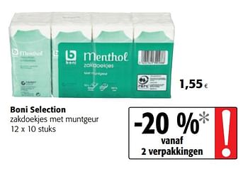 Promoties Boni selection zakdoekjes met muntgeur - Boni - Geldig van 09/05/2018 tot 22/05/2018 bij Colruyt