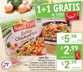 Promotions Saint eloi mélange de légumes champêtre ou poêlée asiatique - Saint Eloi - Valide de 15/05/2018 à 21/05/2018 chez Intermarche