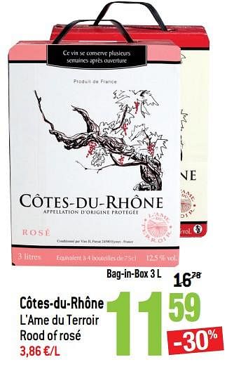 Promotions Côtes-du-rhône l`ame du terroir rood of rosé - Vins rouges - Valide de 16/05/2018 à 22/05/2018 chez Smatch