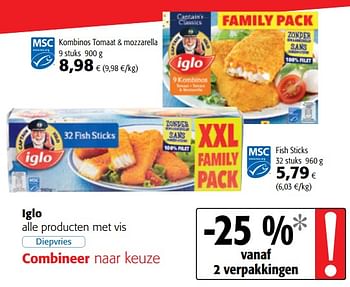 Promoties Iglo alle producten met vis - Iglo - Geldig van 09/05/2018 tot 22/05/2018 bij Colruyt