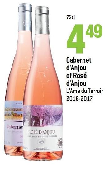 Promoties Cabernet d`anjou of rosé d`anjou l`ame du terroir 2016-2017 - Rosé wijnen - Geldig van 16/05/2018 tot 22/05/2018 bij Match