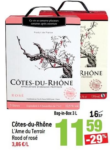 Promoties Côtes-du-rhône l`ame du terroir rood of rosé - Rode wijnen - Geldig van 16/05/2018 tot 22/05/2018 bij Match
