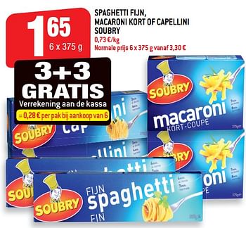 Promoties Spaghetti fijn, macaroni kort of capellini soubry - Soubry - Geldig van 16/05/2018 tot 22/05/2018 bij Smatch