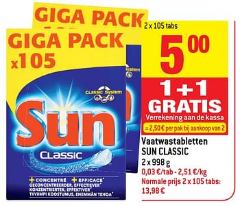 Promoties Vaatwastabletten sun classic - Sun - Geldig van 16/05/2018 tot 22/05/2018 bij Match