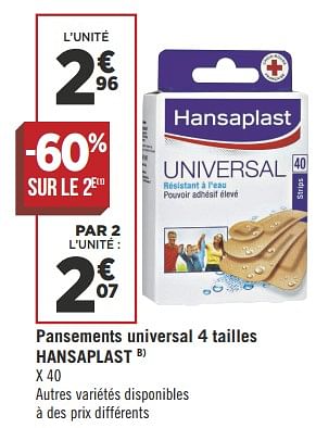 Promotions Pansements universal 4 tailles hansaplast - Hansaplast - Valide de 08/05/2018 à 21/05/2018 chez Géant Casino