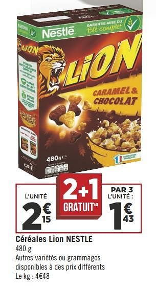 Promotions Céréales lion nestle - Nestlé - Valide de 08/05/2018 à 21/05/2018 chez Géant Casino