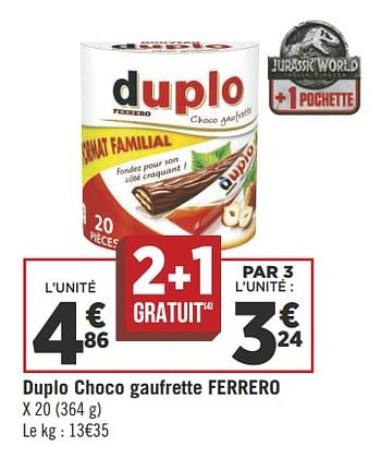 Promotions Duplo choco gaufrette ferrero - Ferrero - Valide de 08/05/2018 à 21/05/2018 chez Géant Casino