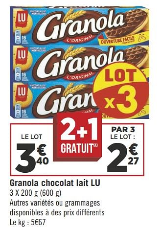 Promotions Granola chocolat lait lu - Lu - Valide de 08/05/2018 à 21/05/2018 chez Géant Casino