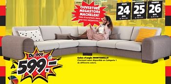 Promotions Salon d`angle montebello - Produit maison - Seats and Sofas - Valide de 21/05/2018 à 26/05/2018 chez Seats and Sofas