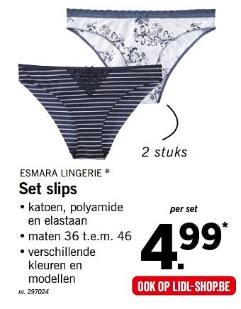 Promoties Set slips - Esmara Lingerie - Geldig van 24/05/2018 tot 26/05/2018 bij Lidl