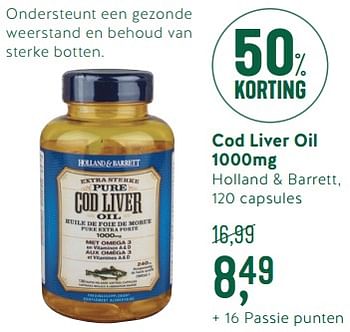 Promoties Cod liver oil 1000mg - Huismerk - Holland & Barrett - Geldig van 07/05/2018 tot 27/05/2018 bij Holland & Barret