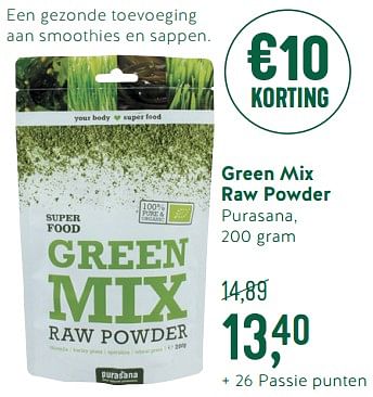 Promoties Green mix raw powder - Purasana - Geldig van 07/05/2018 tot 27/05/2018 bij Holland & Barret