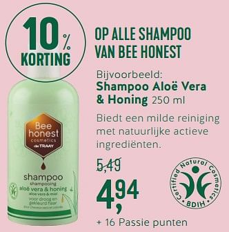 Promoties Shampoo aloë vera + honing - Bee Honest - Geldig van 07/05/2018 tot 27/05/2018 bij Holland & Barret