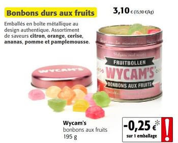 Promotions Wycam`s bonbons aux fruits - Wycam's - Valide de 09/05/2018 à 22/05/2018 chez Colruyt