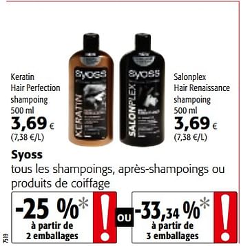 Promotions Syoss tous les shampoings, après-shampoings ou produits de coiffage - Syoss - Valide de 09/05/2018 à 22/05/2018 chez Colruyt