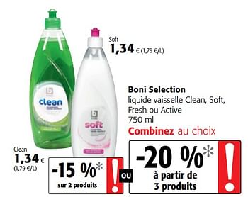 Promotions Boni selection liquide vaisselle clean, soft, fresh ou active - Boni - Valide de 09/05/2018 à 22/05/2018 chez Colruyt