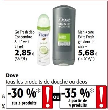Promotions Dove tous les produits de douche ou déos - Dove - Valide de 09/05/2018 à 22/05/2018 chez Colruyt